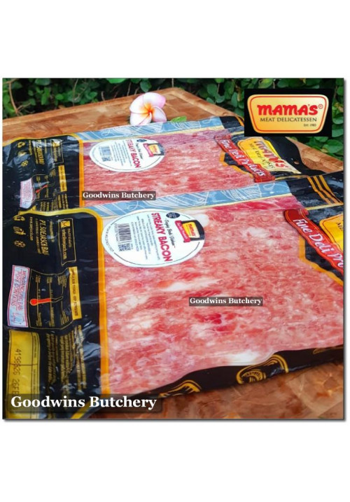 Pork bacon STREAKY BACON SLICED frozen Mama's Delicatessen Soejasch Bali 250g